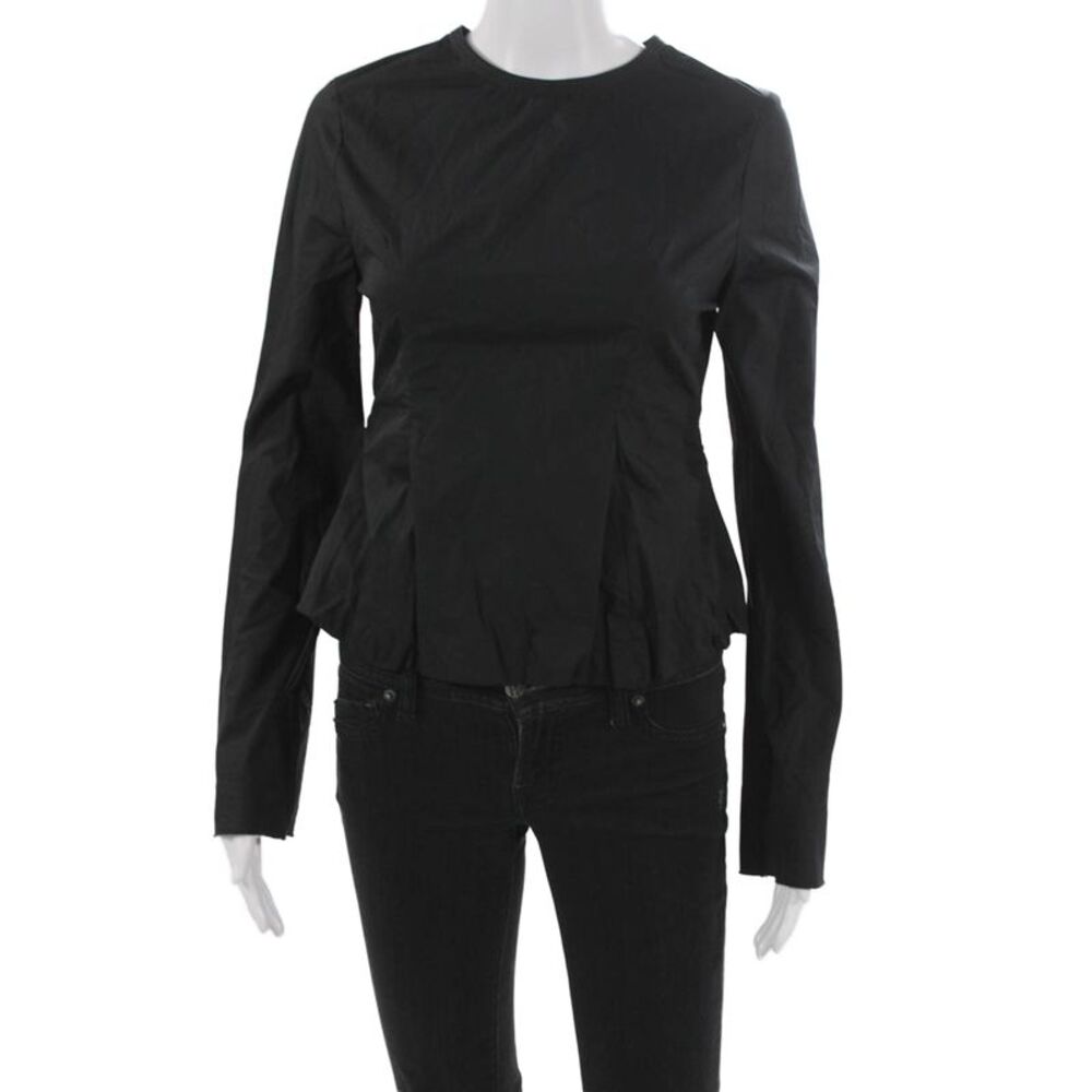 Tela Women Basic Black Blouse Long Sleeve Round Neck Cotton Size S